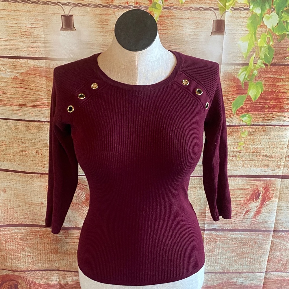 New York and Company Like New Burgundy Sweater with Gold grommets size small